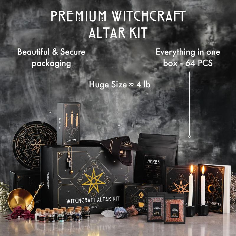 Witchcraft Supplies Witch Stuff Spell Kit 54 60 64PCS, Wiccan Supplies and Tools, Witchy Supplies Include Crystal Candle Amethyst Altar Bowl Witch Bell, Witch Gift Wiccan Starter Kit Altar Supplies Pagan Decor