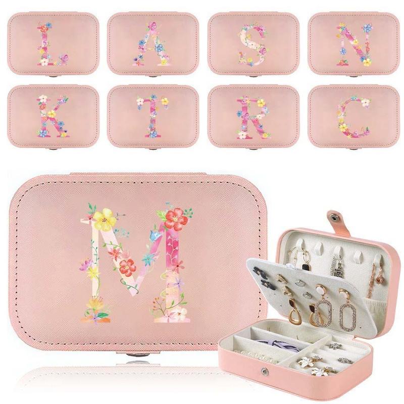 Flower & Letter Pattern Jewelry Storage Box with Lid, 1 Count Portable Jewelry Earrings Ring Organizer, Multipurpose Jewelry Container for Indoor & Outdoor