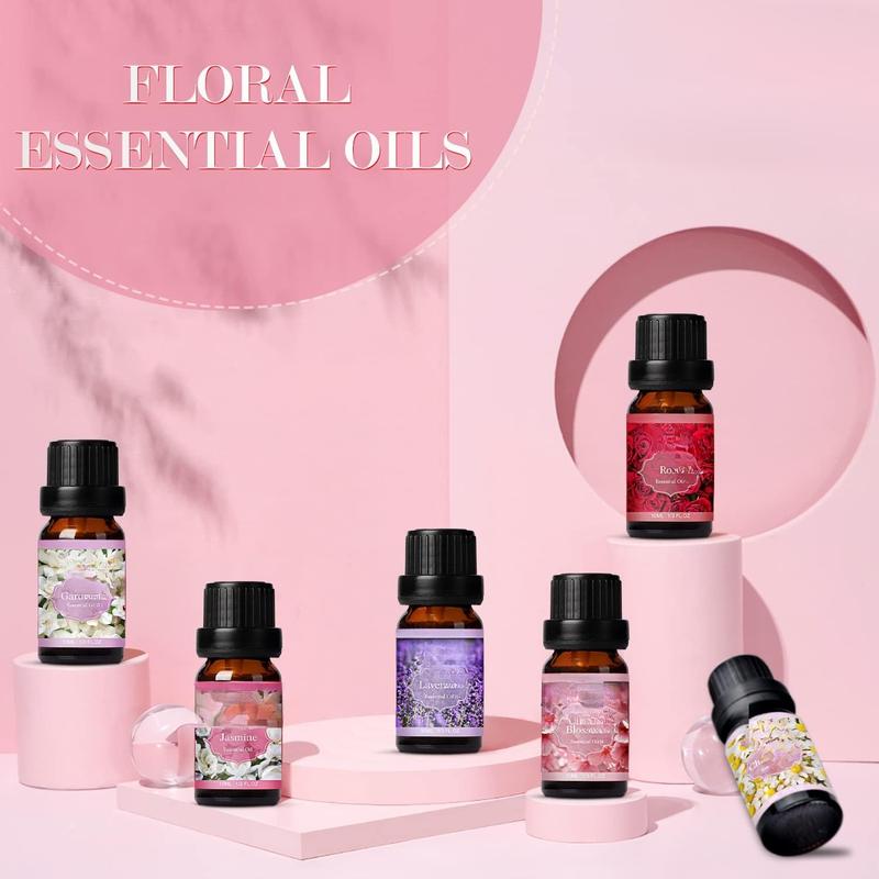 Floral Essential Oils Set, Premium Pure and Natural Essential Oils, Fragrance Oil Scented Oils for Oil Diffusers 6 x 10 ML - Lavender, Rose, Jasmine, Cherry Blossom, Gardenia, Chamomile