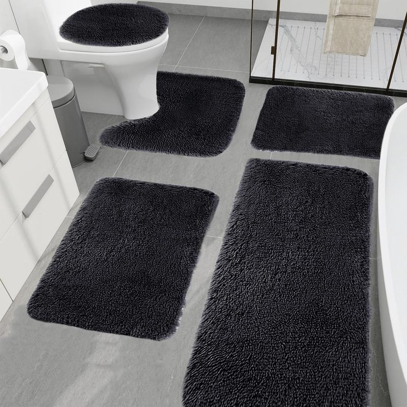 5 PCS Thick Bath Mat Set Toilet Mats Toilet Cover Bathroom Rugs Soft Plush Bathtub Kitchen Bedroom Door Mat Water Absorption Rubber Non Slip Non-slip Water