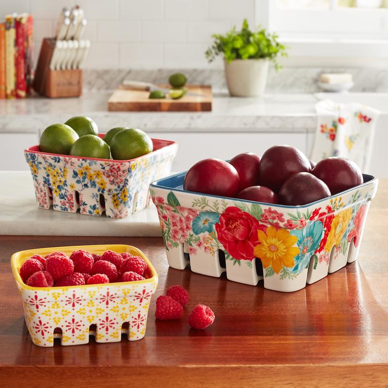 The Pioneer Woman Fancy Flourish 3-Piece Ceramic Fruit Basket Set No Brand Organiser Farmhouse