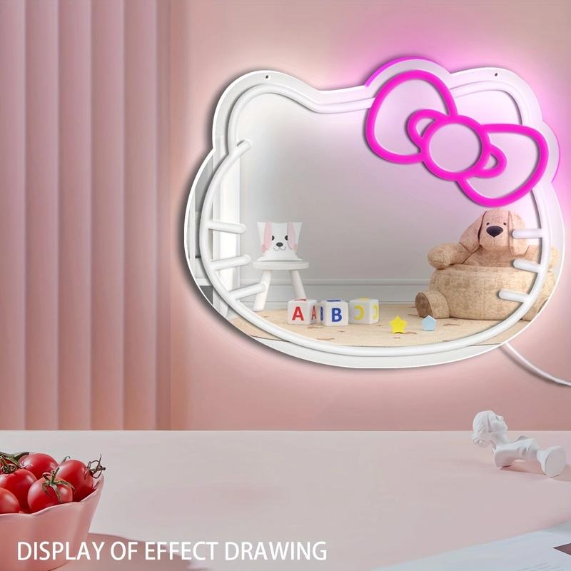 Kitty face Home DecorMirror Kitty face shape Mirror, girl   giftsBedroomWall Mirror, Anime Neon Sign for DresserLocker Room,Living Room, Neon Light Mirror