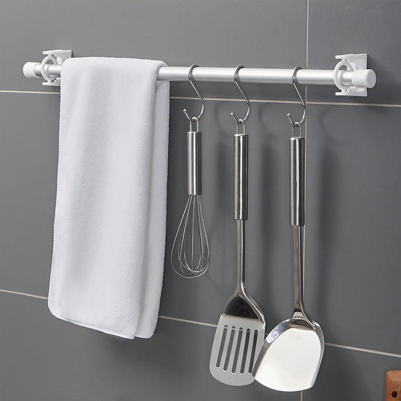 6 10PCS Non-Punching Rotary Ring Telescopic Rod Hook with Multi-Functional Towel Rod Stick Hook Frame and Curtain Hook