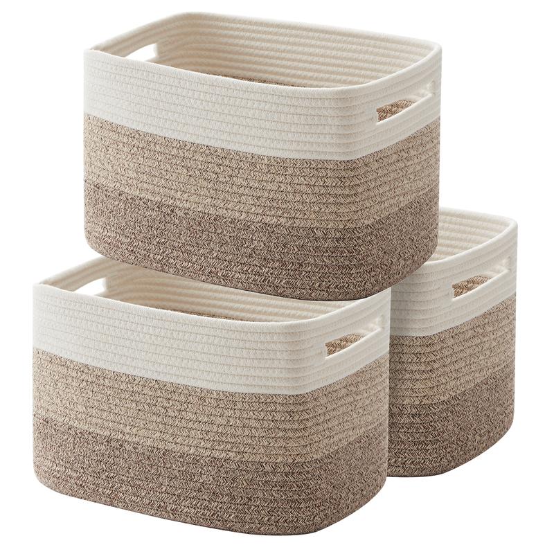 3 Pack Storage Basket, Woven Baskets For Storage, Cotton Rope Basket For Toys, Towel Baskets For Bathroom   14.7