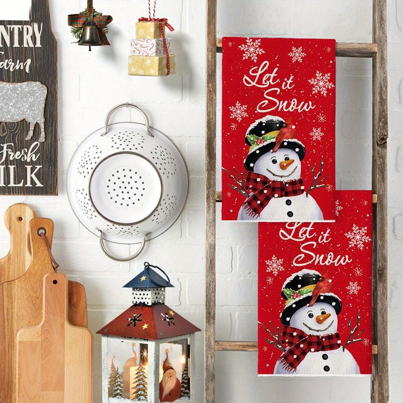 Snowman Let It Snow Winter Kitchen Towels Dish Towels, 18x26 Inch Seasonal Christmas Room Funky Home Decoration Hand Towels Set of 2