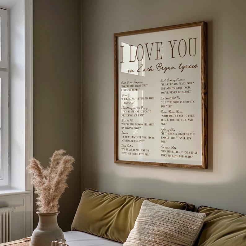 I Love You Lyrics Poster Wall Art Decor Bryan Music Print UNFRAMED