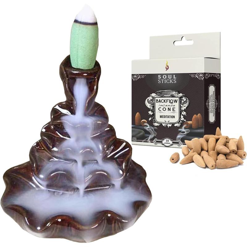 Tranquility Backflow Burner + Meditation Backflow Incense Cones Combination Set