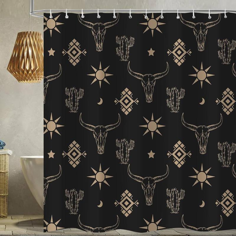 Cow Head Pattern Shower Curtain, 1 Count Waterproof Bathroom Decorative Curtain with 12pcs Hooks,  Bathroom Accessory, Bathroom Decor Supplies for Home Hotel Salon