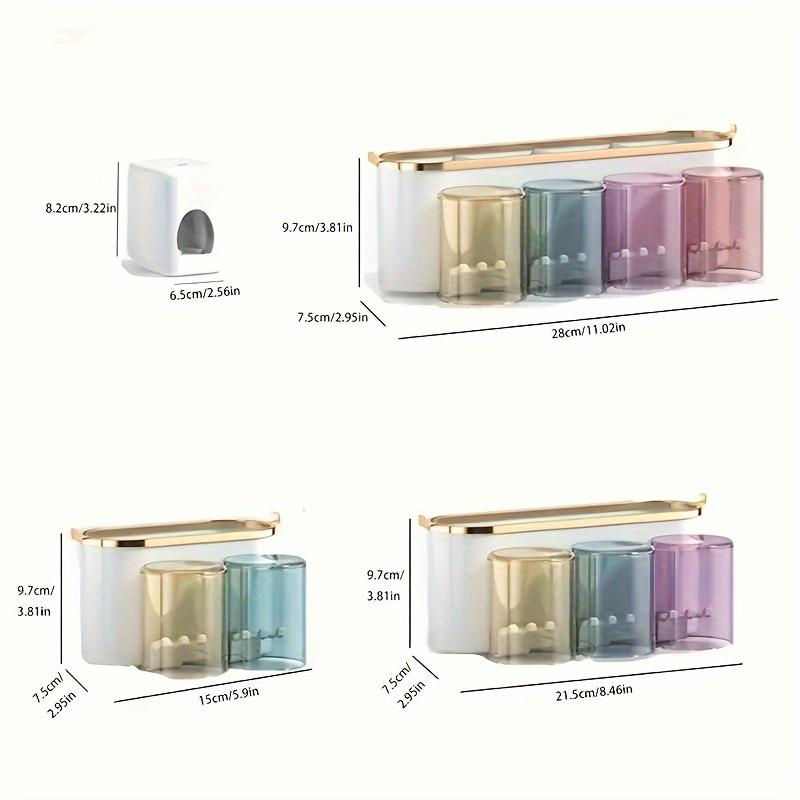 Toothbrush holder with toothpaste dispenser, wall-mounted, with mouthwash cup, space-saving bathroom rack, bathroom accessories