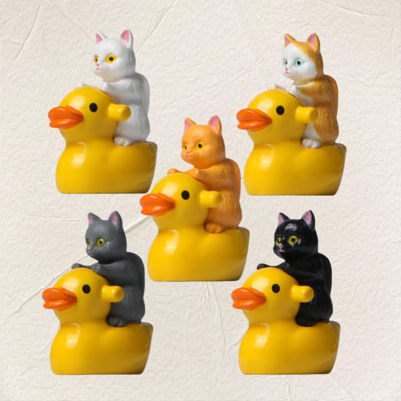 Cute Cat and Duck Design Ornaments, 5 Counts set Miniature Landscape Ornament, Creative Hand-made Decoration Craft for Home Decor