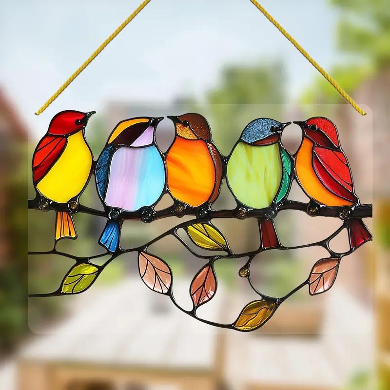 Bird Pattern Window Hanging Deocration, Colorful Bird Acrylic Hanging Decorative Sign, Exquisite Gift, Home Decoration, Office Decoration