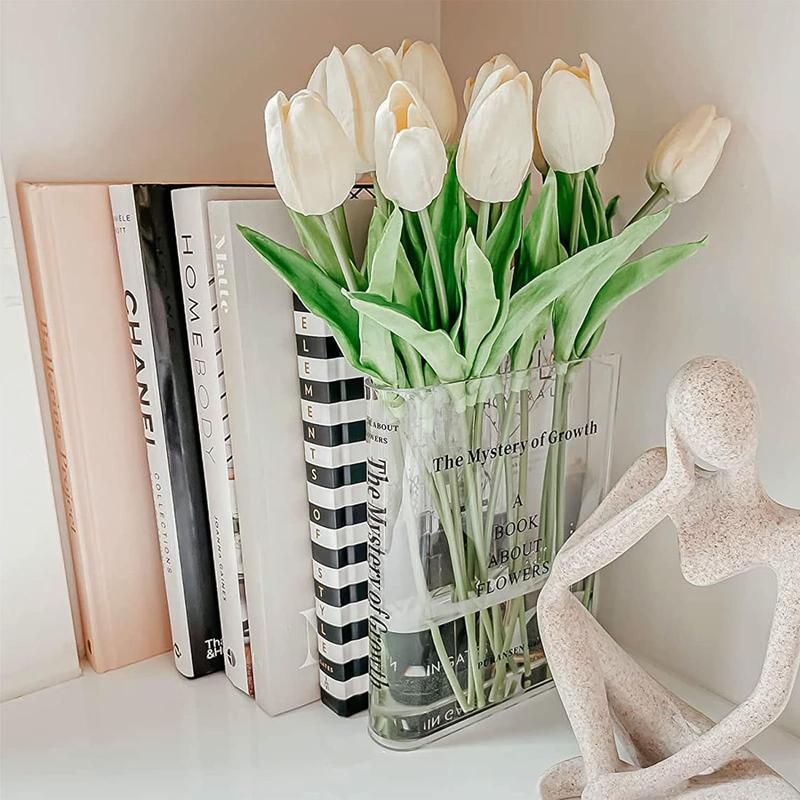 Clear Book Flowers Vase - Cute Bookshelf Decor; Unique Vase for Book Lovers, Artistic and Cultural Flavor Acrylic Vases for Home Office Decor, A Book About Flowers (Clear - B) Ornaments