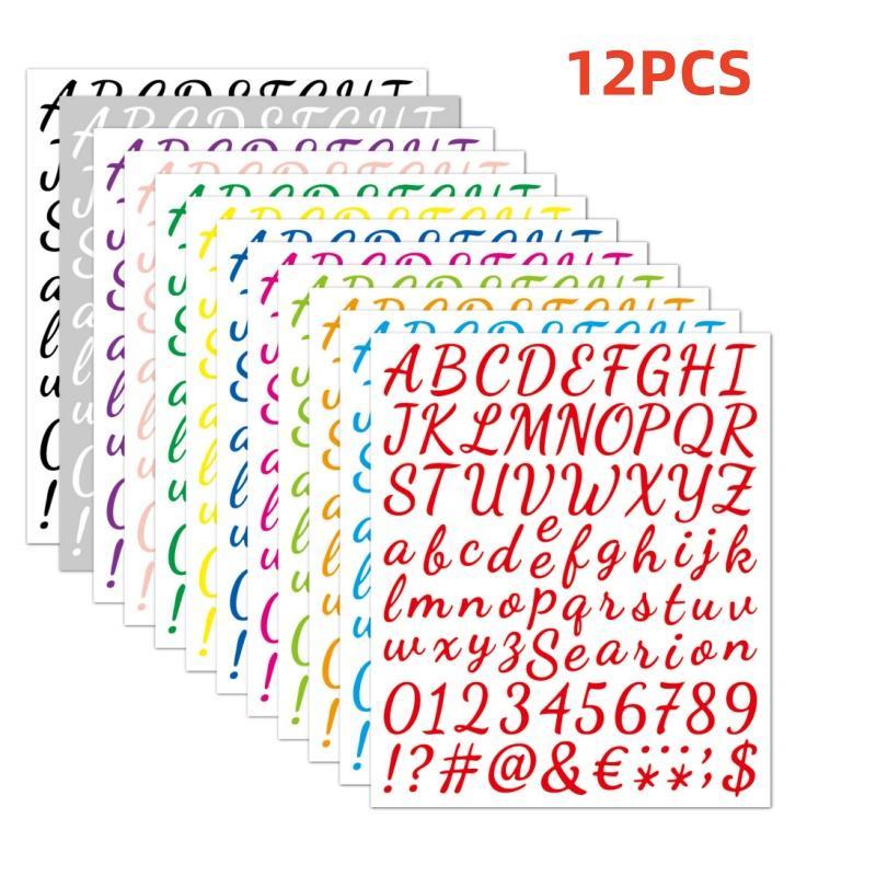 Alphabet & Number Pattern Sticker, 10pcs set Self Adhesive Decorative Sticker, Decor Sticker for Gift Greeting Card Water Bottle Laptop Phone