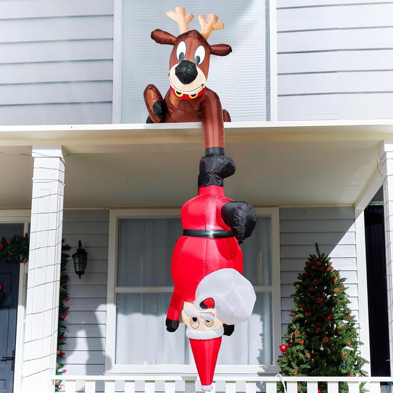 Christmas Gift 8 FT Hanging Christmas Inflatables Decoration, Christmas Inflatable Reindeer and Climbing Santa, Blow Up Inflatable with Build-in LED for Xmas Party Indoor, Outdoor, Yard, Garden, Lawn Decor winter decor