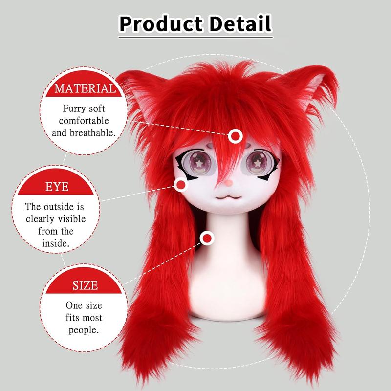 SMILETERNIT Animal Head Cat Fursuit Cut Mask Halloween Masquerade Cosplay Costume Props