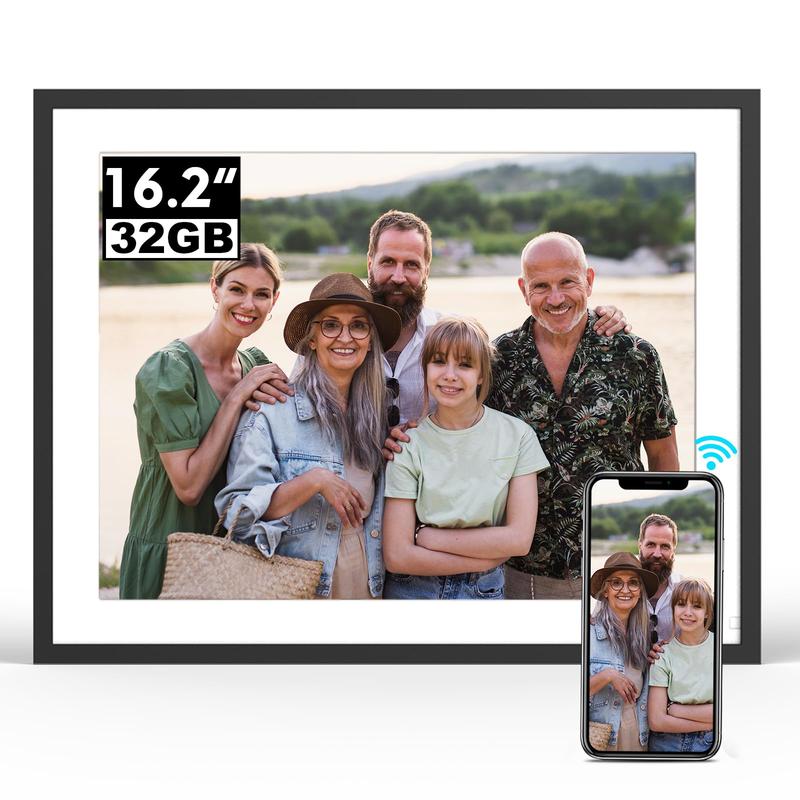 BSIMB 16.2'' Digital Picture Frame 32GB - Upload Photos&Videos from Anywhere via App Email, Perfect Must Have Christmas Love Gifts for Friends Family Grandparents, Easy to Use with Touch Screen Photo Frame, Premium 1258x930 HD IPS Display