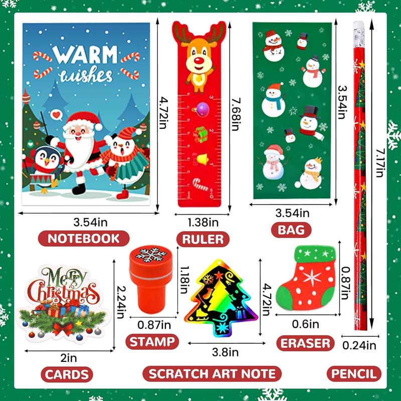 218Pcs Christmas Party Favors for Kids, Christmas School Stationery Set Christmas Goodie Bags Christmas Toys Bulk Classroom Prizes Christmas Stationery Kit for Party Gift Fillers