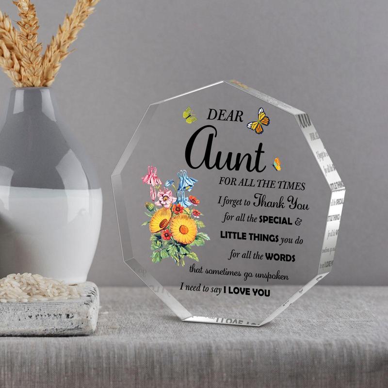 Flower & Butterfly & Letter Pattern Acrylic Keepsake, 1 Count Letter for Aunt Desk Ornament, Birthday Gift for Aunt, Home & Office Desktop Decor