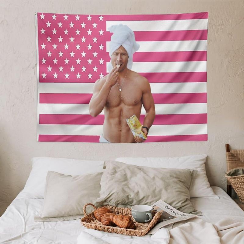 Glen Powell Pink American Flag Tapestry 3x5Ft Print for Wall Hanging Man Cave Bedroom Frat Room Decor Banner with 4 Brass Gromments