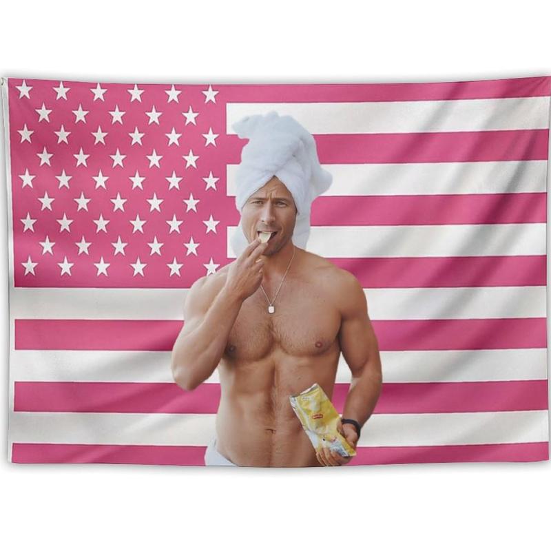 Glen Powell Pink American Flag Tapestry 3x5Ft Print for Wall Hanging Man Cave Bedroom Frat Room Decor Banner with 4 Brass Gromments