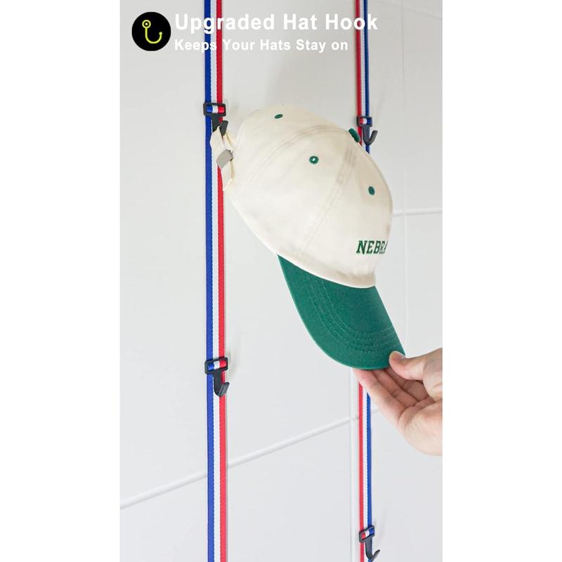 Hat Rack for Baseball Caps and Organizer Holder [ up to 36 Caps ] Display over the Door or on the Wall Hat Hanger with 2 Straps and 12 Adjustable Hooks, Black [ Upgraded Strong Hooks ]