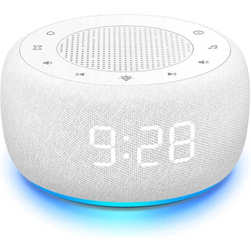 Sound Machine & Alarm Clock 2-in-1, 18 Soothing Sound, 7 Night Light, Sleep Timer, Precise 30-Level Volume Control White Noise Machine Decor