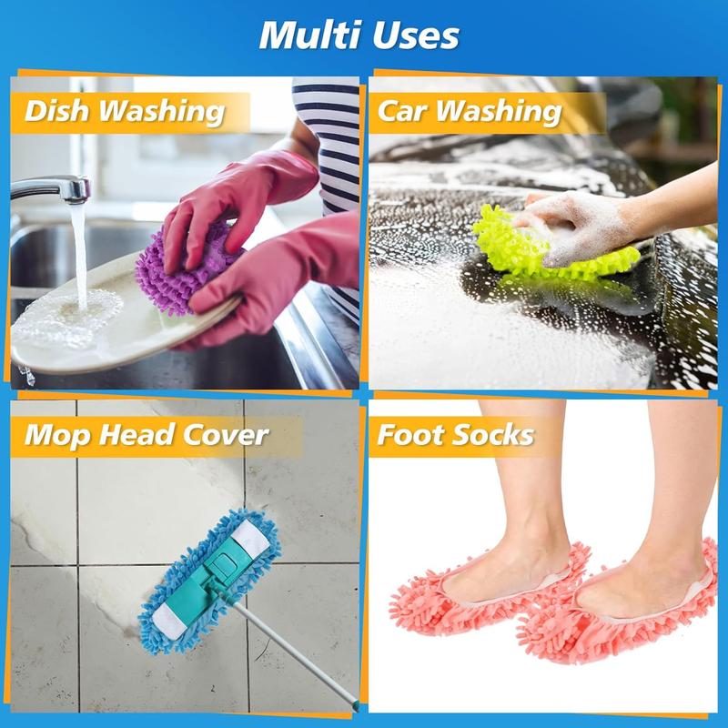 10 Mop Slippers for Floor Cleaning - Size 8 Mop Socks Women Mopping Cleaning Socks Feet Foot Mopping Slippers Dusting Slippers Dust Mopping Shoes Washable Microfiber Moppers Slippers (5 Pairs)