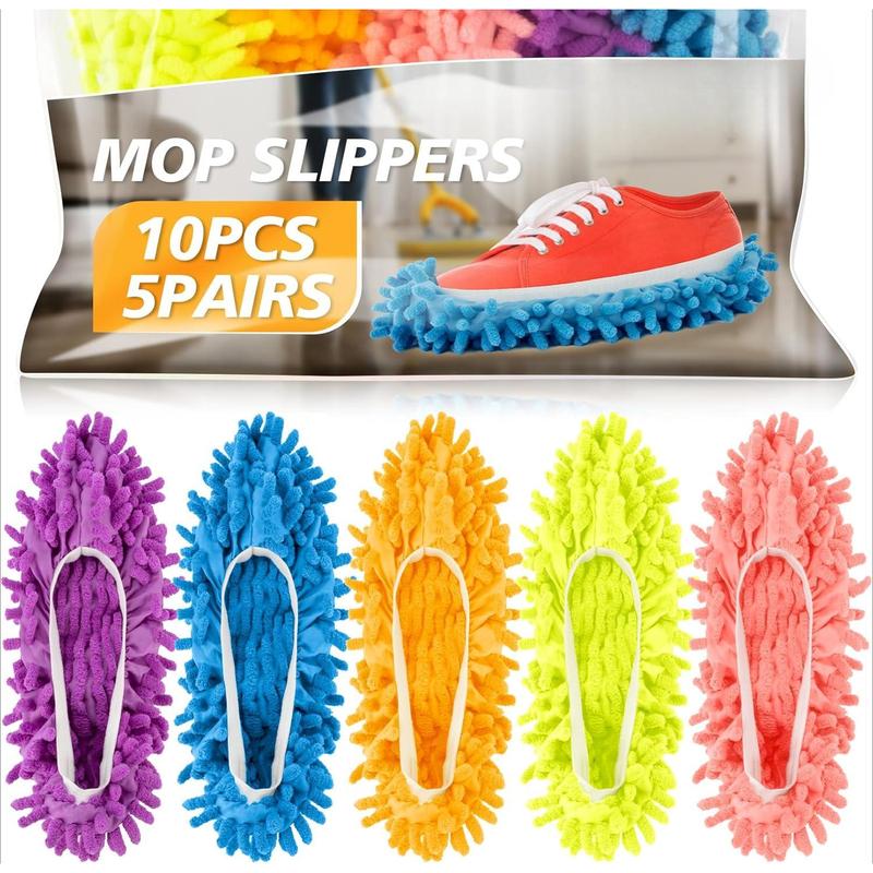 10 Mop Slippers for Floor Cleaning - Size 8 Mop Socks Women Mopping Cleaning Socks Feet Foot Mopping Slippers Dusting Slippers Dust Mopping Shoes Washable Microfiber Moppers Slippers (5 Pairs)