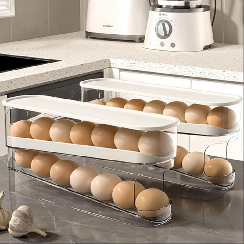 Egg Storage Box,1 Count Kitchen Egg Storage Rack, Large Capacity Egg Holder for Fridge, Space Saving Rolling Egg Storage Holder, Perfect Kitchen Essentials