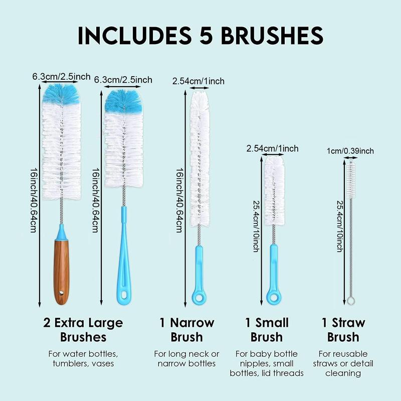 Bottle Brush Tube Cleaning Kit, 5 Counts set Long Handle Bottle Cleaner, Multifunctional Cleaning Brush for Water Bottles, Glasses & Straw