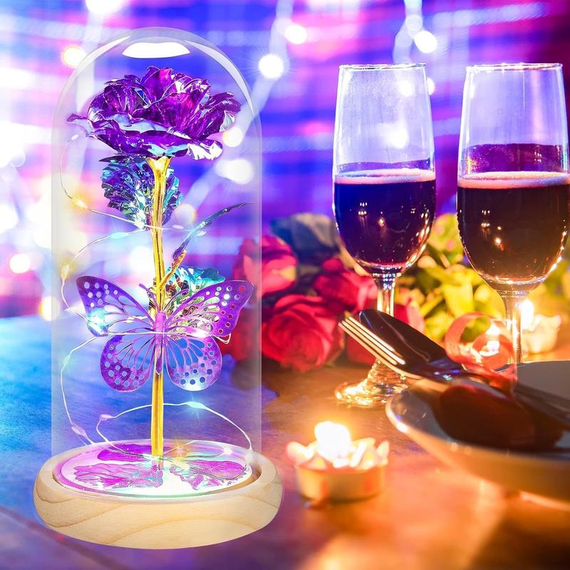 Mothers Day Glass Rose Light Up Rose Gifts for Mom Women Birthday Gifts Colorful Rainbow Artificial Flower Rose Gift in A Glass Dome Valentines Mother's Day for Her Women Decor Decorative Ornaments flower  Plants