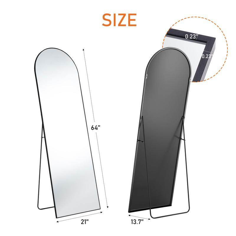 PINGO HOME Long Standing Mirror with Upgrade Explosion-Proof Nano Glass, Full-Length Dressing Mirror with Sturdy Thin Frame, No Assembly Required, For Bedroom,Bathroom, Living Room,Clothing Shop, 16*59