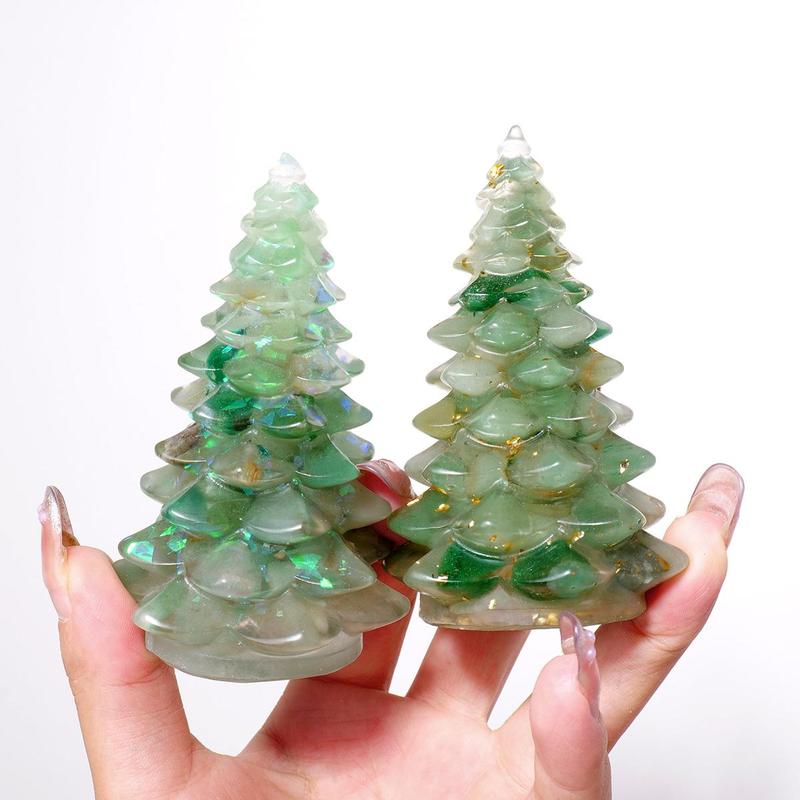 Natural Crystal Gravel Christmas Tree Statue, 1 Count Dropper Resin Reiki Stone Divination Fengshui Sculpture, Home Decor Ornament for Living Room Bedroom