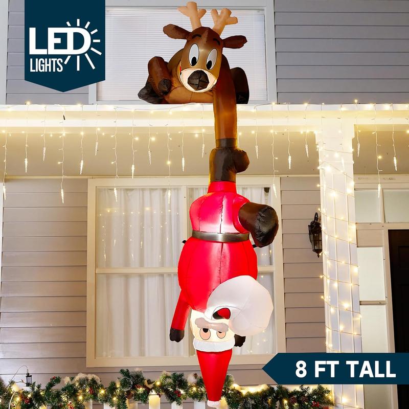 Christmas Gift 8 FT Hanging Christmas Inflatables Decoration, Christmas Inflatable Reindeer and Climbing Santa, Blow Up Inflatable with Build-in LED for Xmas Party Indoor, Outdoor, Yard, Garden, Lawn Decor winter decor