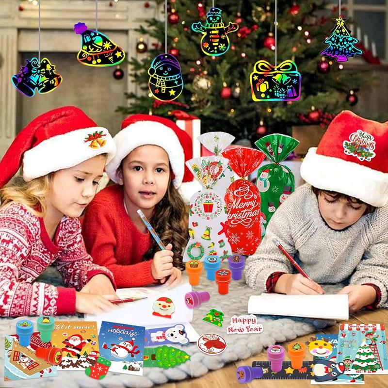 218Pcs Christmas Party Favors for Kids, Christmas School Stationery Set Christmas Goodie Bags Christmas Toys Bulk Classroom Prizes Christmas Stationery Kit for Party Gift Fillers