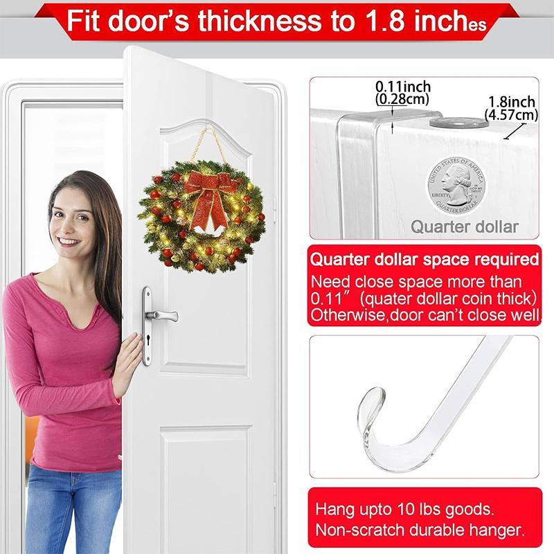 Front Door Wreath Hanger without Wreath, Clear Durable Bendable Wreath Storage Display Door Hook, Home Organizer for Indoor and Outdoor