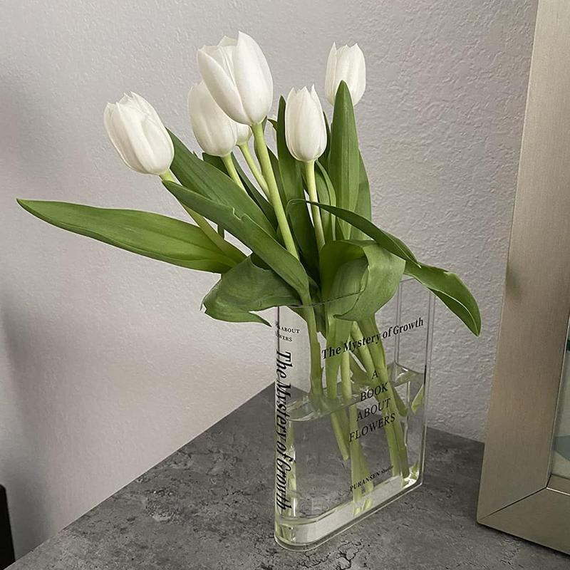 Clear Book Flowers Vase - Cute Bookshelf Decor; Unique Vase for Book Lovers, Artistic and Cultural Flavor Acrylic Vases for Home Office Decor, A Book About Flowers (Clear - B) Ornaments