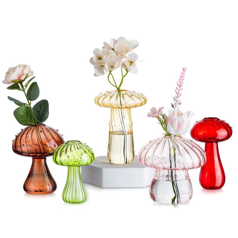 Mushroom Propagation Vase,   Small Glass Vases for Flowers,Aesthetic  Cute Vase Decor, Hydroponic Bud Vase for Bedroom Bathroom Kitchen mini vase