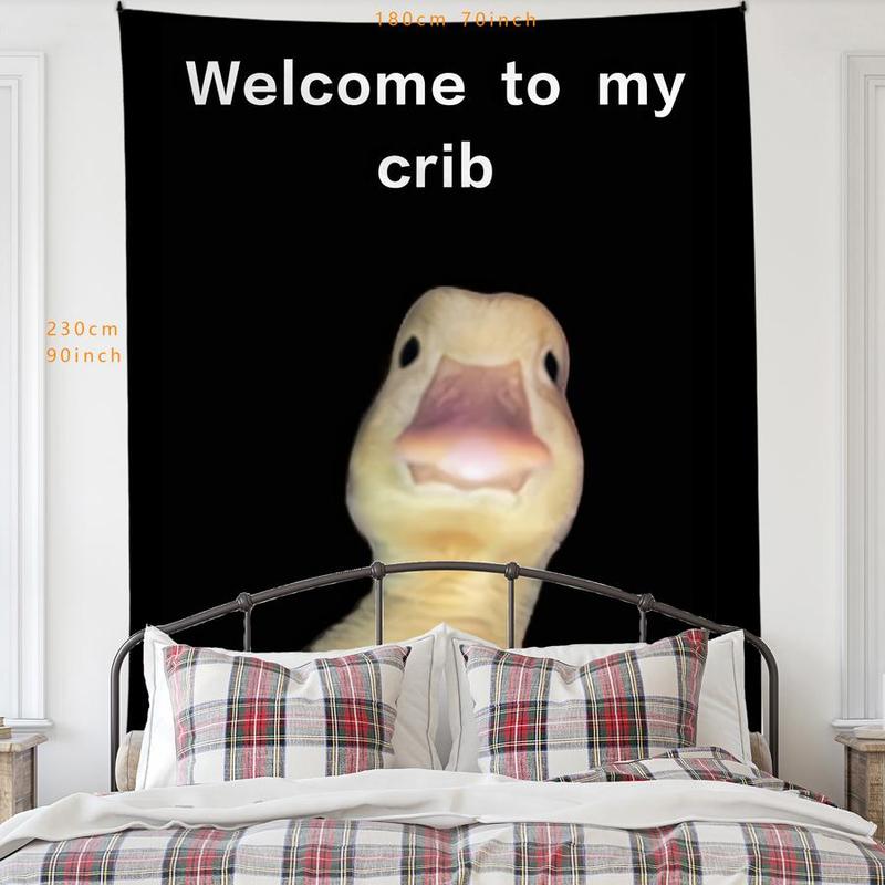 Welcome To My Crib Duck Pattern Tapestry, 1 Count Fun Duck Room Flag, Durable Wall Hanging Blanket for Home Bedroom Living Room Dormitory Decor, Bedroom Decor for Christmas Gift