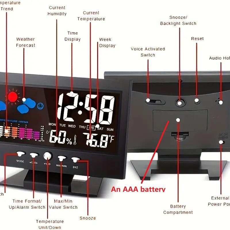 Weather Clock, 1 Count Battery Powered Digital Weather Forecast Clock without Battery, Home Decor for Living Room Bedroom