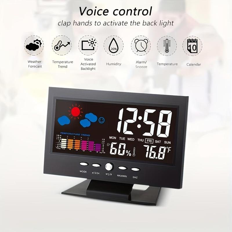 Weather Clock, 1 Count Battery Powered Digital Weather Forecast Clock without Battery, Home Decor for Living Room Bedroom