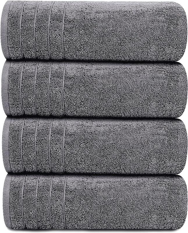 Tens Towels Extra Large Bath Towels - 100% Cotton, 30x60 Inches, Lightweight & Quick-Drying, Super Absorbent Bathroom Towels (Pack of 4, Dark Grey)