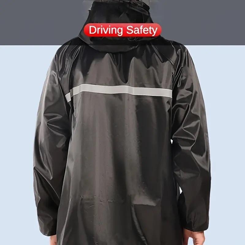 A Set Of Men's Hooded Raincoat With Reflective Stripe + Waterproof Pants, Comfy Durable Casual Outfits For Adventure, Hiking, Trekking