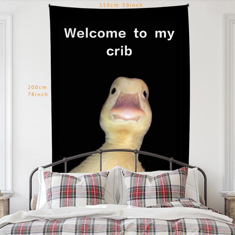 Welcome To My Crib Duck Pattern Tapestry, 1 Count Fun Duck Room Flag, Durable Wall Hanging Blanket for Home Bedroom Living Room Dormitory Decor, Bedroom Decor for Christmas Gift