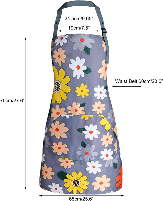 Apron for Women with Pockets, Adjustable Waterproof Floral Chef Aprons for Kitchen, Gardening, Cooking, BBQ or Baking