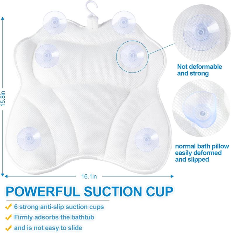 Bath Pillows for Tub  Bathtub Pillow for  and  Support with 6  Suction Cups Portable Bath Accessories for Women Machine Washabl with Mesh Laundry Bag