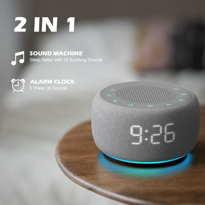 Sound Machine & Alarm Clock 2-in-1, 18 Soothing Sound, 7 Night Light, Sleep Timer, Precise 30-Level Volume Control White Noise Machine Decor