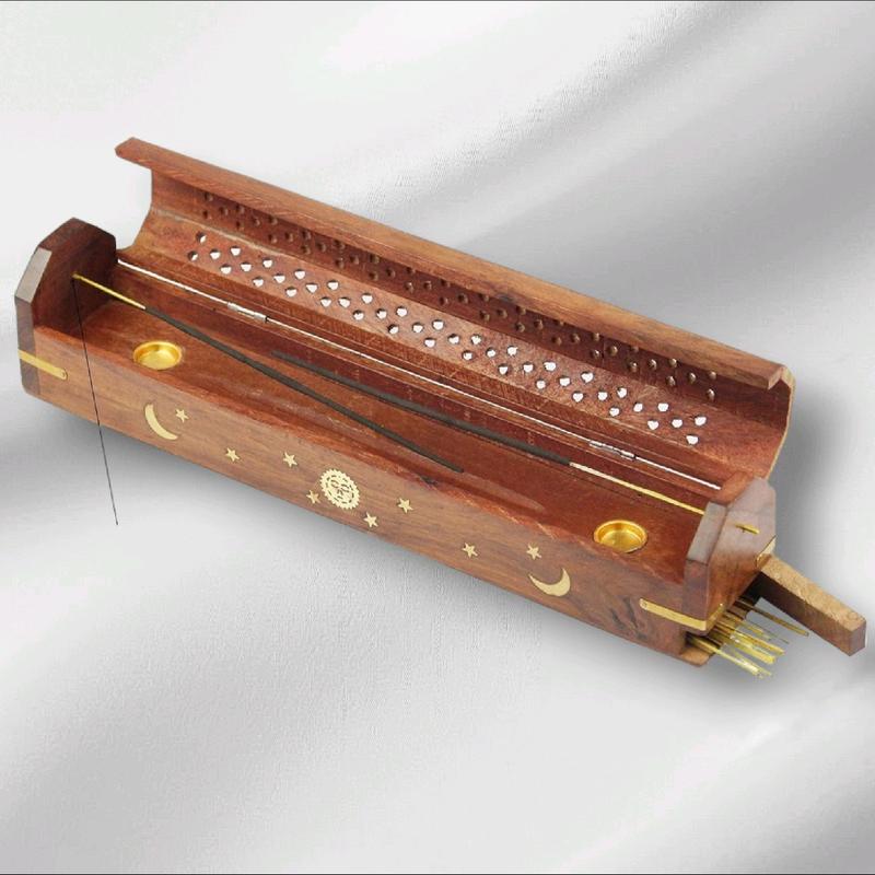 Wooden Incense Box, available in three colors, holds both incense sticks and cones.