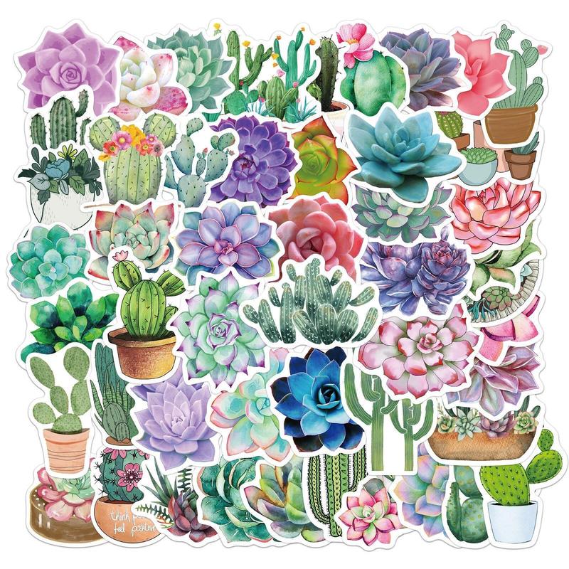 50pcs Waterproof Cactus Pattern Sticker, DIY Decoration Sticker for Laptop, Guitar, Water Bottle, Skateboard & Scrapbook