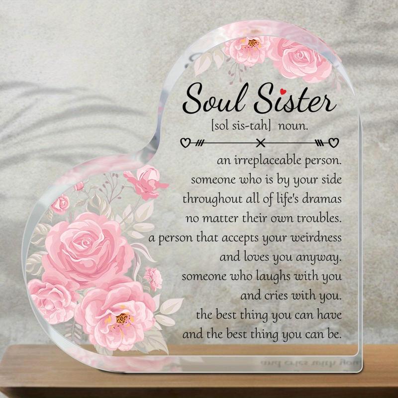 Flower Pattern Acrylic Heart Shaped Ornament, Creative Acrylic Plaque, Sister Gift, Soul Sister Gift, Best Friend Gift, Friendship Gift, Home Decor